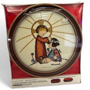 Vintage Hummel Crewel Stitch Kit with Round Frame Angel and Baby Needlepoint